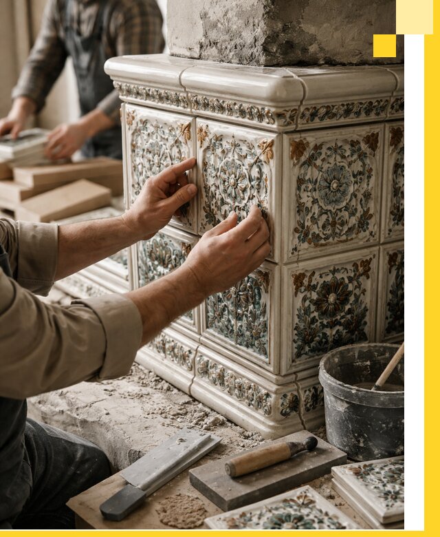 Изразцовые камины под ключ в Большой Камне: проект и монтаж