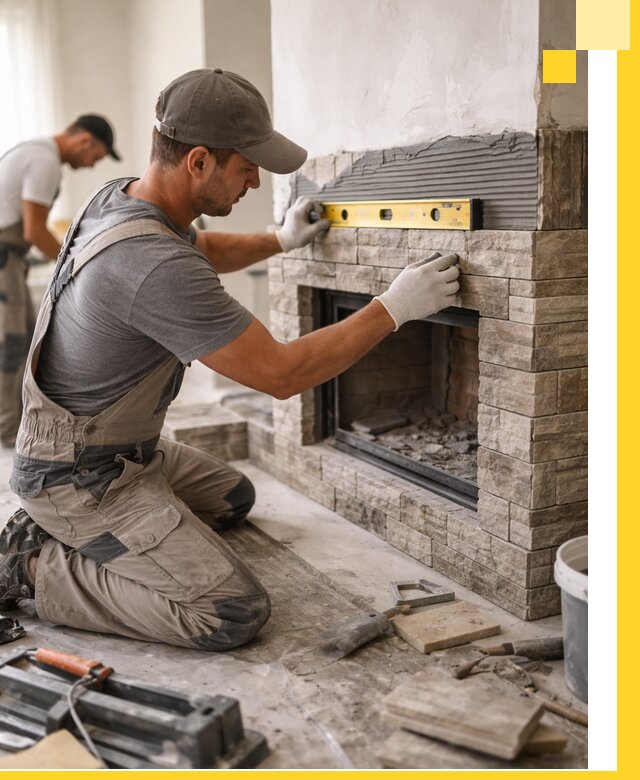 Облицовка каминов в Большой Камне, монтаж и отделка натуральным камнем