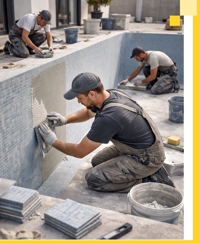 Облицовка бассейнов в Большой Камне плитка мозаика гидроизоляция