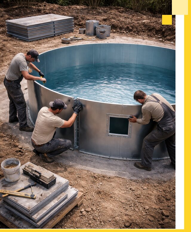 Круглые бассейны под ключ в Большой Камне проектирование и монтаж