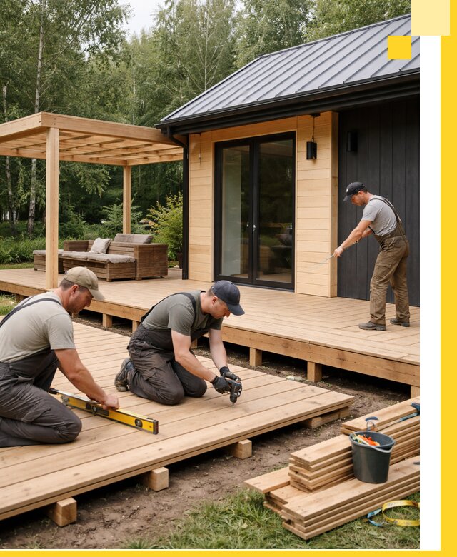 Строительство бань с террасой и бассейном под ключ в Большой Камне