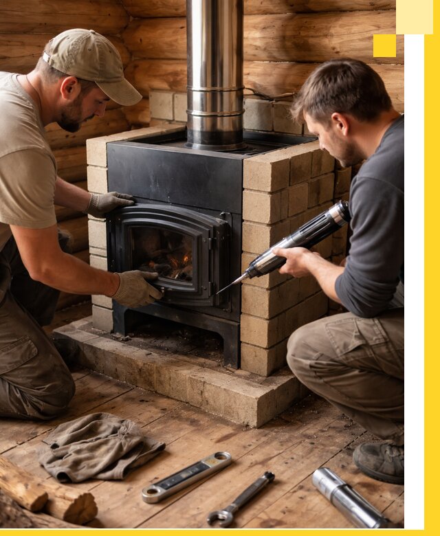 Монтаж и установка печи в бане под ключ с гарантией в Большой Камне