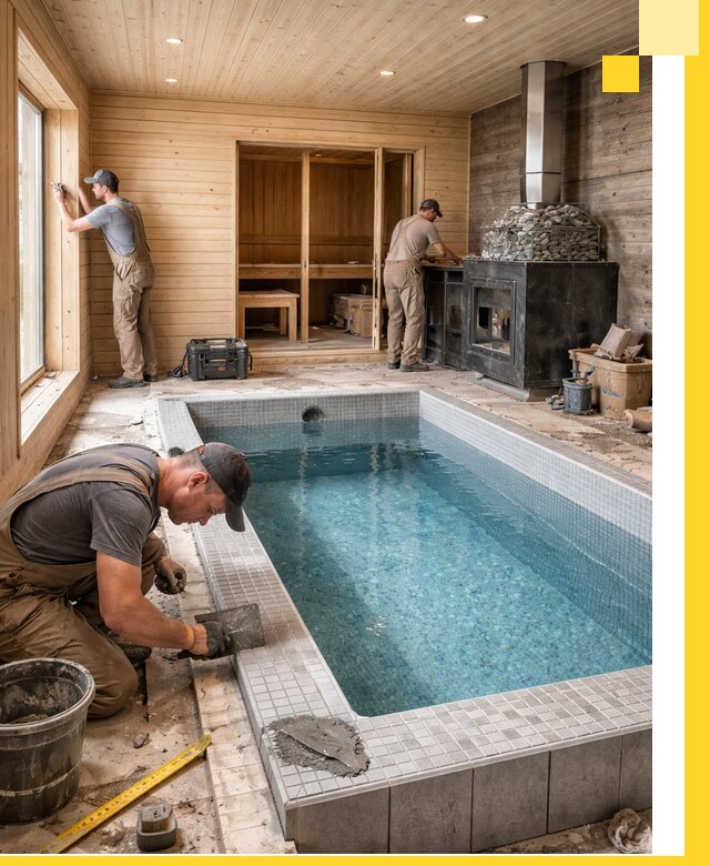 Проект бани с бассейном и сауной в Большой Камне под ключ