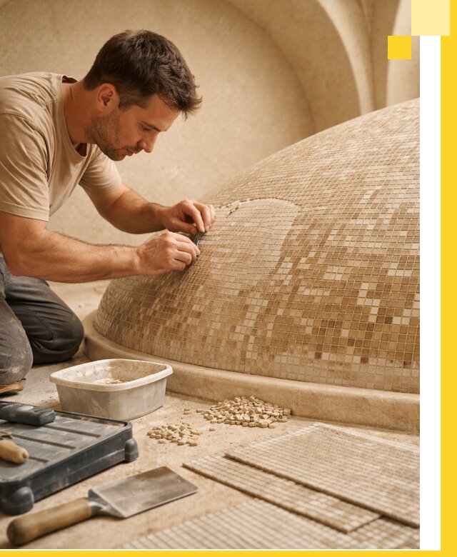 Профессиональная укладка мозаики для хамама под ключ в Большой Камне