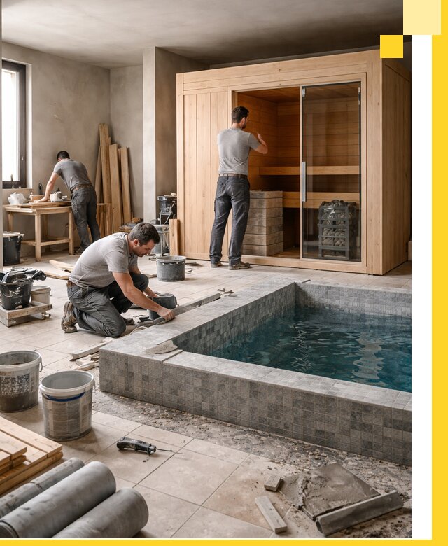 SPA зоны под ключ с бассейном сауной и печью в Большой Камне